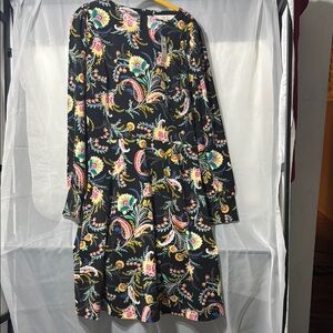 LOFT Green and Orange A-Line Long Sleeve Dress